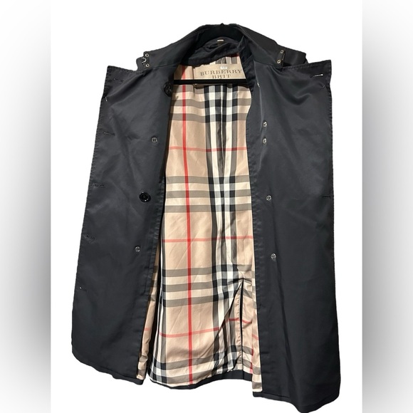 Burberry Brit Nylon Women’s Navy Double Breasted Trench Coat Size 14 Nova Check - Picture 3 of 6